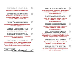 View Rooster Creek Cabana Menu