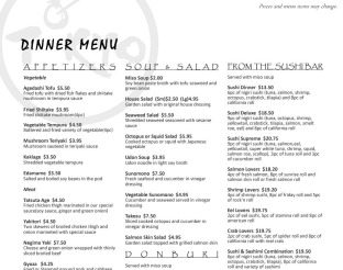 View Tokyo Dinner Menu