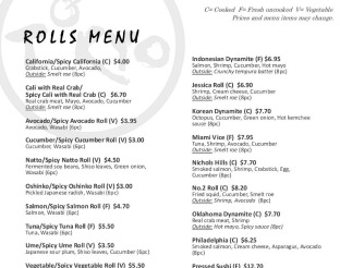 View Tokyo Sushi Roll Menu