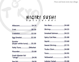 View Tokyo Nigiri & Sashimi Menu