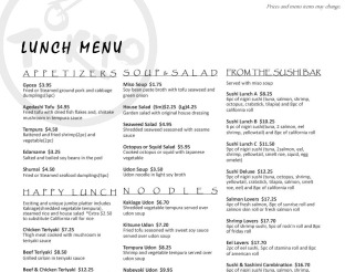 View Tokyo Lunch Menu