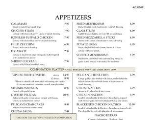 View Pelican's Restaurant Menu