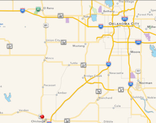 View Map of Chickasha in relation to Oklahoma City