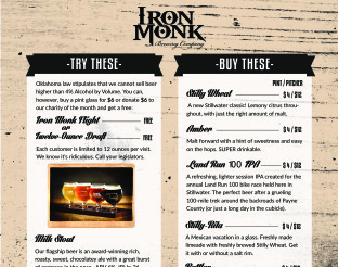 Iron Monk Drink Menu (Front)