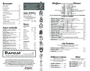 View Shogun Dinner Menu