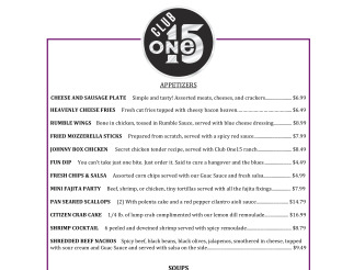View Club One 15 Menu