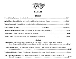 View Warren Duck Club Lunch Menu