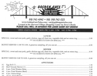 View Golden Gate Menu